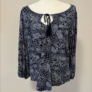 Lucky Brand Navy and White Paisley Blouse